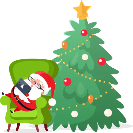 Merry Christmas Santa Claus on Armchair Sleeping  イラスト