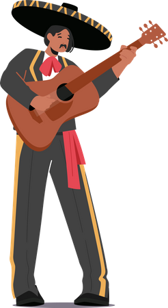 Mexican Musician Playing Guitar  Illustration