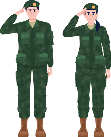 Militaire, homme, et, femme, dans, uniformes  Illustration