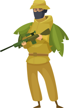 Military fighter wearing ghillie suit  Illustration