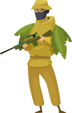 Military fighter wearing ghillie suit  Illustration