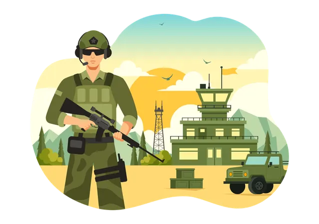 軍の兵士が国民を守る  イラスト