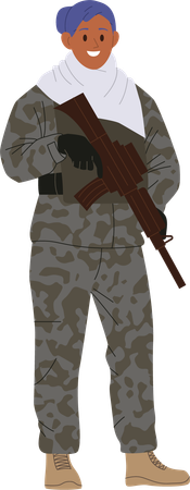 Military woman soldier holding riffle  Illustration