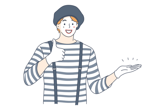 Mime artist showing presenting gesture  Illustration