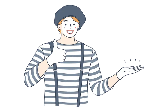 Mime artist showing presenting gesture  Illustration