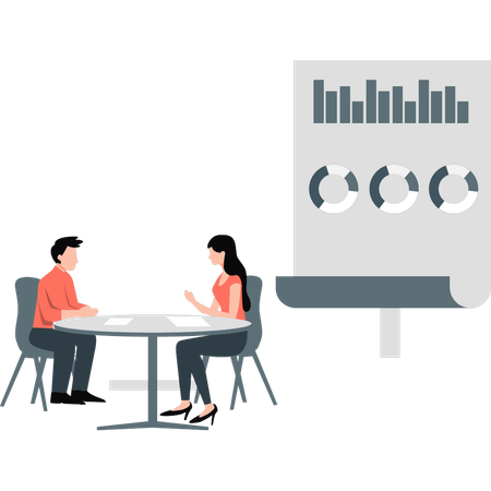 Mitarbeiter diskutieren über Präsentationsbericht  Illustration