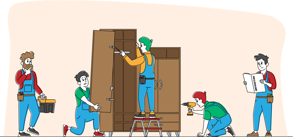 Möbelmonteur montiert Schrank  Illustration