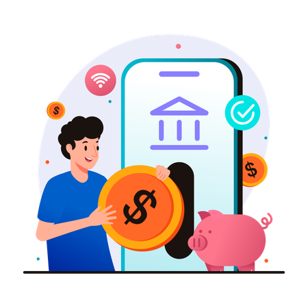 Mobile deposit saving money  Illustration