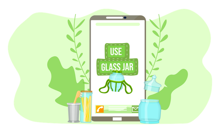 Mobile phone app suggesting to use glass jar  일러스트레이션