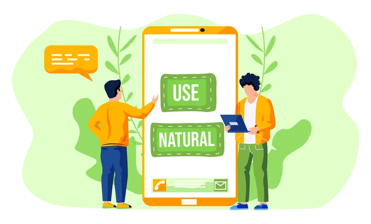 Mobile phone screen with the inscription to use natural products  Illustration