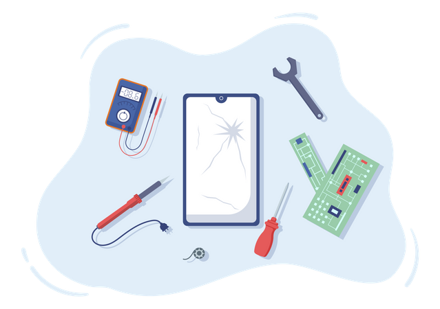 Mobile screen damage and motherboard service  イラスト