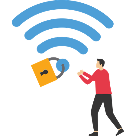 Mobile users connected to wifi network with padlock encryption  イラスト