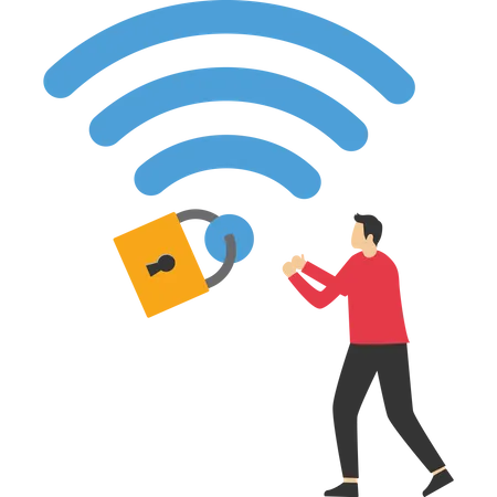 Mobile users connected to wifi network with padlock encryption  イラスト