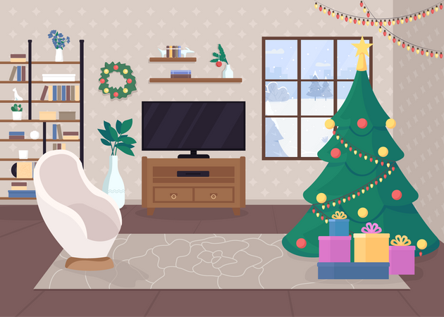 Modern christmas house  Illustration