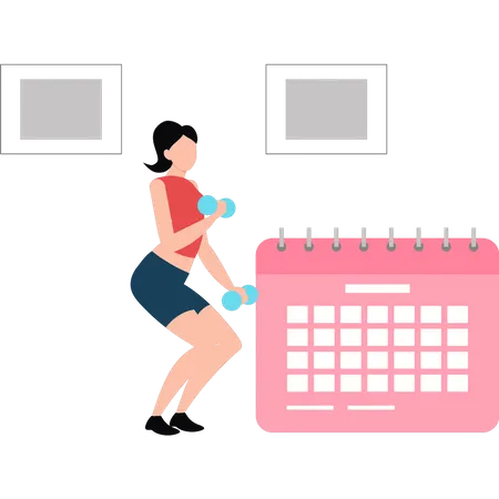 Modern girl is exercising with dumbbells  イラスト