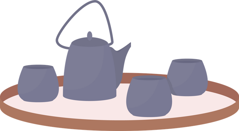 Modern tea set flat color vector item  Illustration