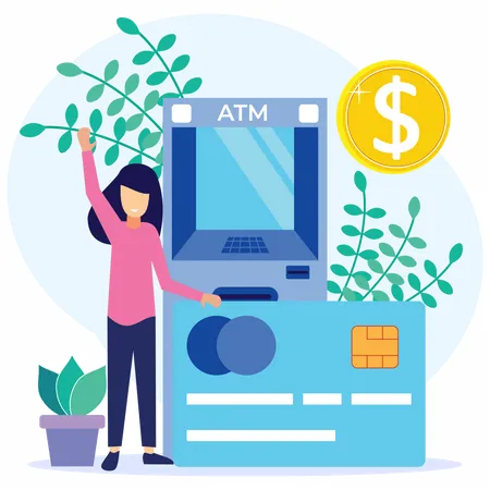 Money withdrawal using atm card  Illustration