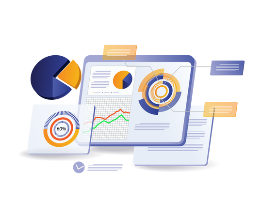 Monitoring screen to analyze the speed of business development  イラスト