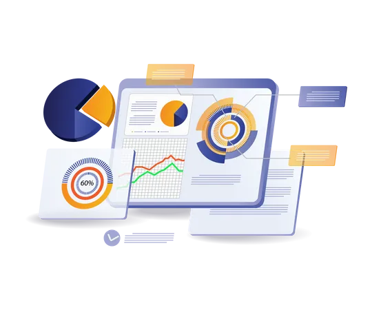 Monitoring screen to analyze the speed of business development  イラスト