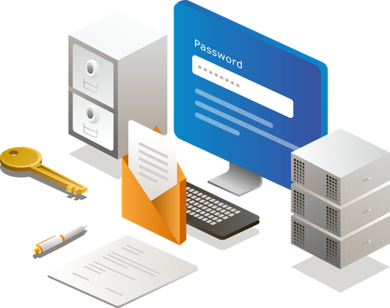 Mot de passe de l'ordinateur et données de messagerie  Illustration