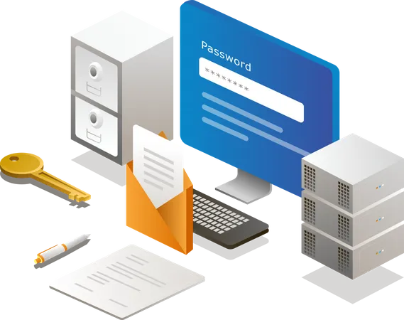Mot de passe de l'ordinateur et données de messagerie  Illustration