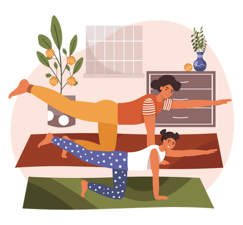 Mother and daughter exercising at home  Illustration