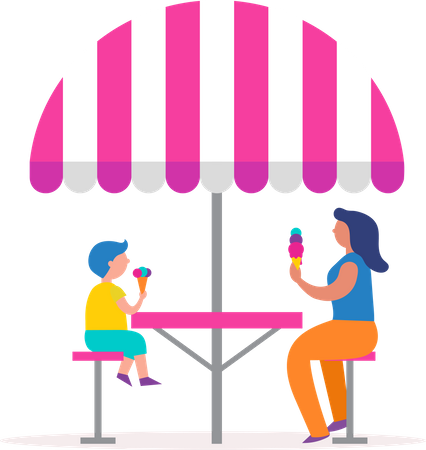 Mother and son eating ice cream  Illustration