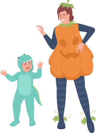 Mother and son wearing cute costume  Illustration