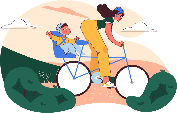 Mother going with baby on cycle  Illustration