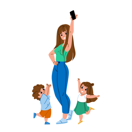 Mother is not giving mobile to kids  Illustration