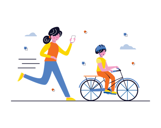 Mother teaching cycle to kid  Illustration