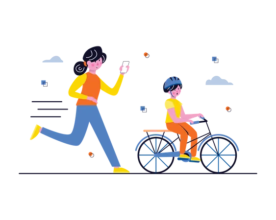 Mother teaching cycle to kid  Illustration