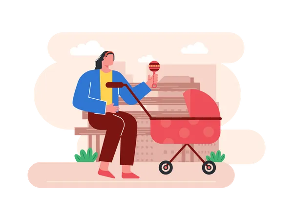 Mother with baby walker  Illustration