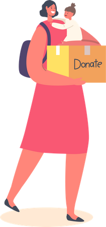 Mother with donation box  Illustration