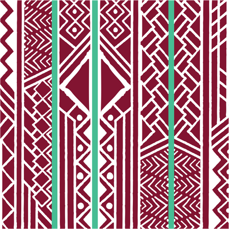 Modèle bohème coloré ethnique tribal avec des éléments géométriques, tissu de boue africain, design tribal  Illustration