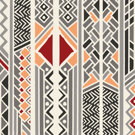 Modèle bohème coloré ethnique tribal avec des éléments géométriques, tissu de boue africain, design tribal  Illustration