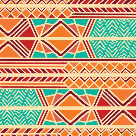 Modèle bohème coloré ethnique tribal avec des éléments géométriques, tissu de boue africain, design tribal  Illustration