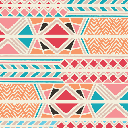 Modèle bohème coloré ethnique tribal avec des éléments géométriques, tissu de boue africain, design tribal  Illustration