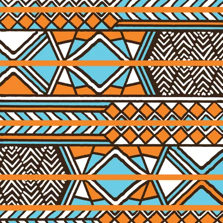 Modèle bohème coloré ethnique tribal avec des éléments géométriques, tissu de boue africain, design tribal  Illustration