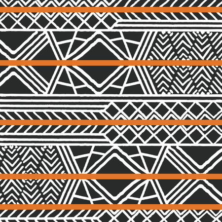 Modèle bohème coloré ethnique tribal avec des éléments géométriques, tissu de boue africain, design tribal  Illustration