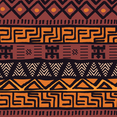 Modèle bohème coloré ethnique tribal avec des éléments géométriques, tissu de boue africain, design tribal  Illustration