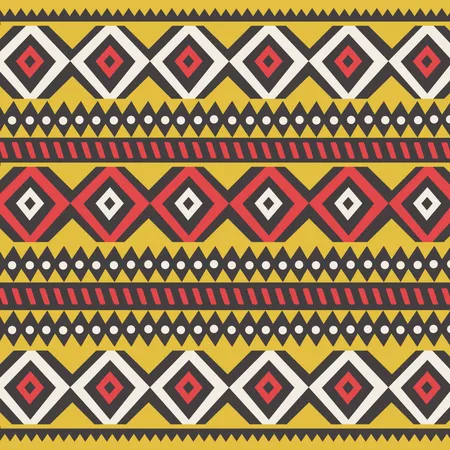 Modèle bohème coloré ethnique tribal avec des éléments géométriques, tissu de boue africain, design tribal  Illustration