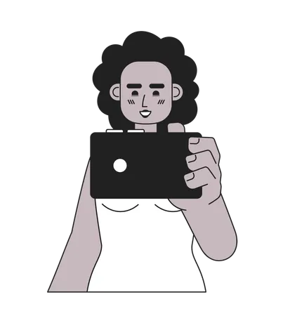 Mujer afro alegre con teléfono inteligente  Ilustración