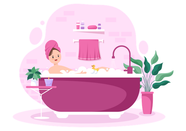 Mujer bañándose en la bañera  Ilustración