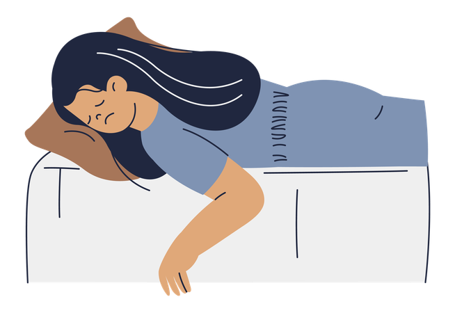 Mujer cansada durmiendo en la cama  Ilustración