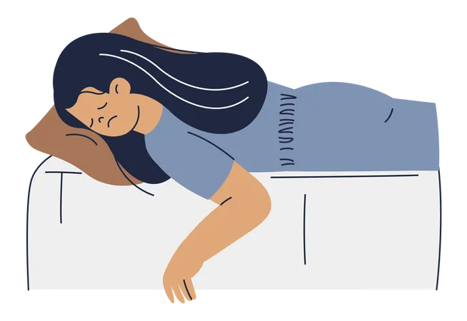 Mujer cansada durmiendo en la cama  Ilustración