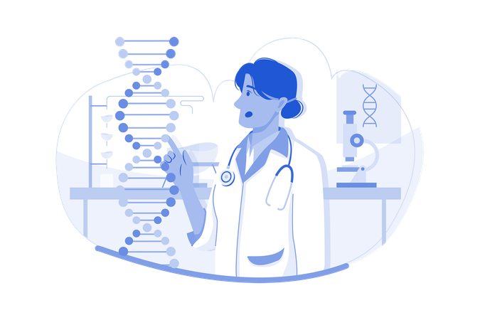 Científica haciendo investigación de adn  Ilustración