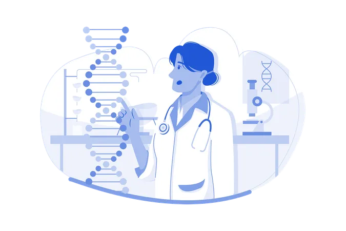 Científica haciendo investigación de adn  Ilustración