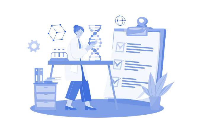 Científica haciendo investigación de adn  Ilustración