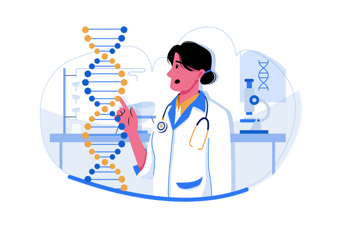 Científica haciendo investigación de adn  Ilustración